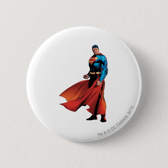 Superman Looks Front Pinback Button (Front)