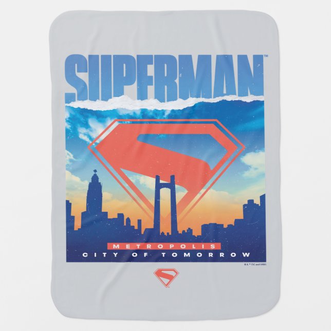 Superman Metropolis Skyline Baby Blanket (Front)