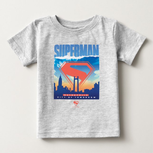 Superman Metropolis Skyline Baby T-Shirt (Front)