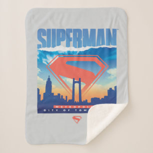 Superman Metropolis Skyline Sherpa Blanket