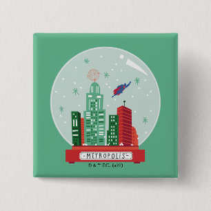 Superman Metropolis Snow Globe Graphic Button