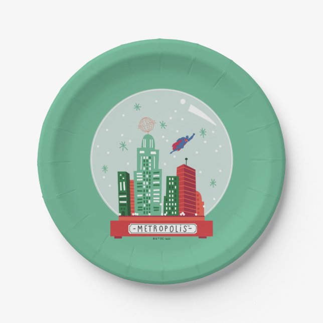 Superman Metropolis Snow Globe Graphic Paper Plates (Front)