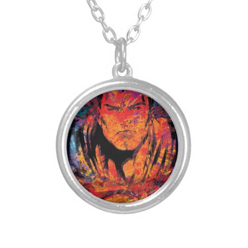 Superman Orange Grunge Silver Plated Necklace