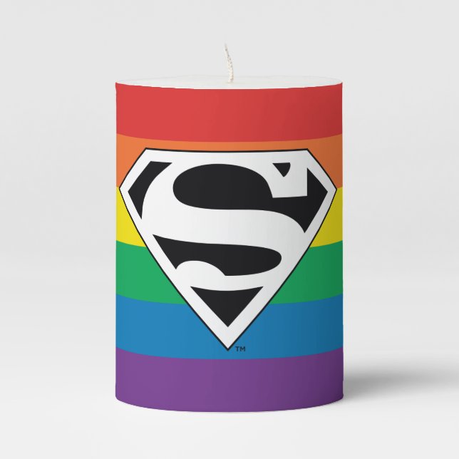 Superman Rainbow Logo Pillar Candle (Front)