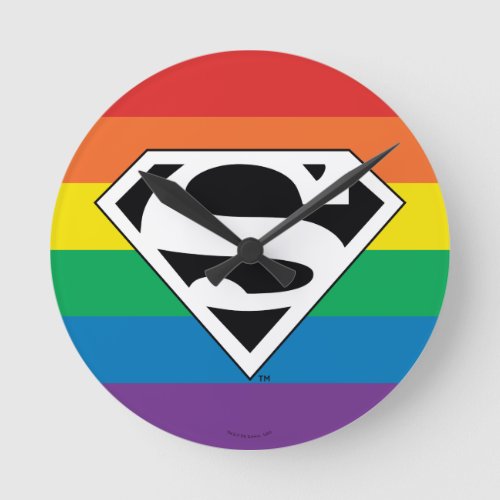 Superman Rainbow Logo Round Clock