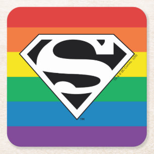 Superman Rainbow Logo Square Paper Coaster