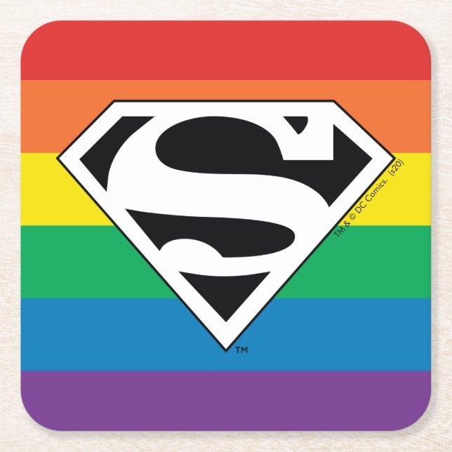 Superman Rainbow Logo Square Paper Coaster (Front)