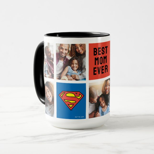 Superman S-Shield | Best Mom Photo Collage Mug (Front Left)