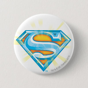 Superman S-Shield   Blue and Orange Logo Button