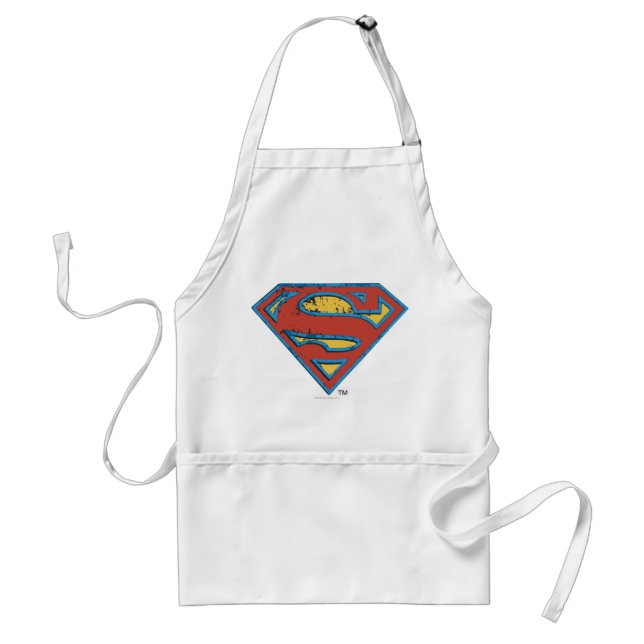Superman S-Shield | Blue Outline Grunge Logo Adult Apron (Front)