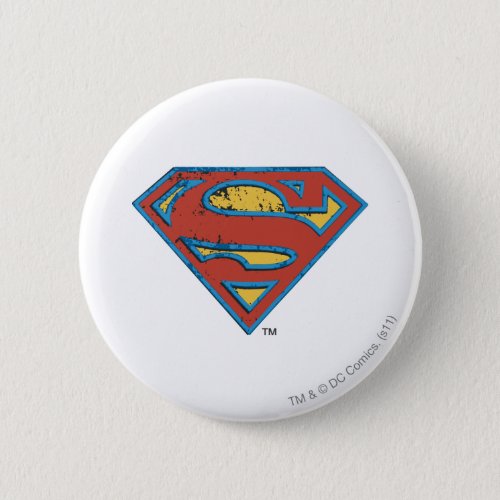 Superman S_Shield  Blue Outline Grunge Logo Button