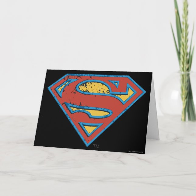 Superman S-Shield | Blue Outline Grunge Logo Card (Front)