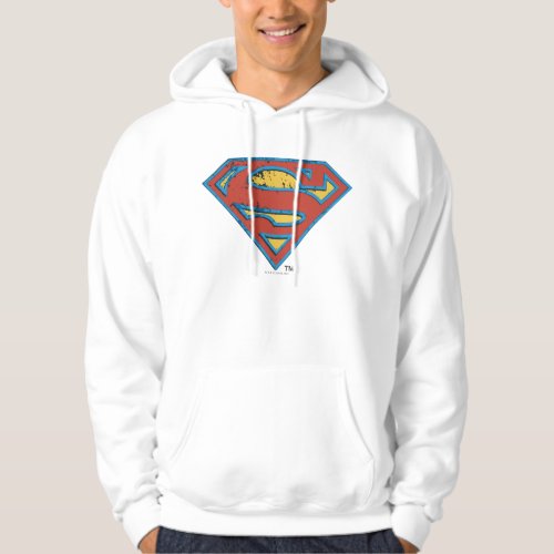 Superman S_Shield  Blue Outline Grunge Logo Hoodie