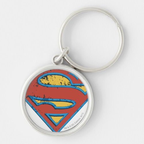 Superman S_Shield  Blue Outline Grunge Logo Keychain