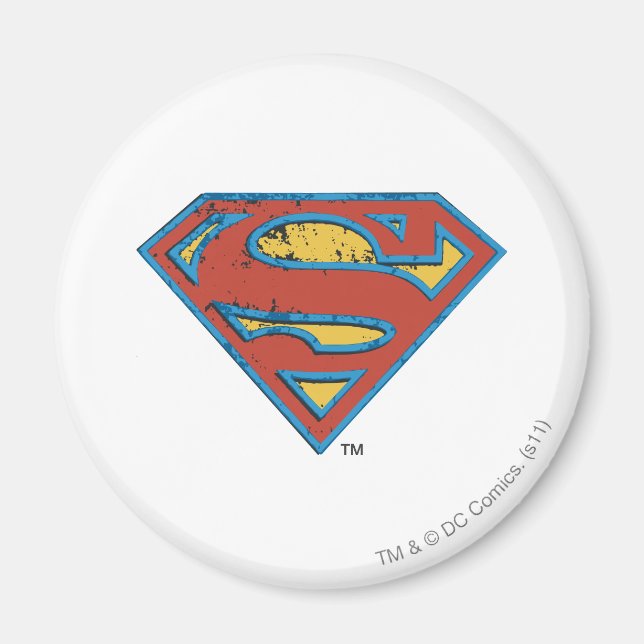 Superman S-Shield | Blue Outline Grunge Logo Magnet (Front)
