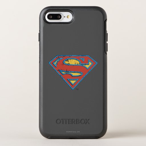 Superman S-Shield | Blue Outline Grunge Logo OtterBox Symmetry iPhone 8 Plus/7 Plus Case