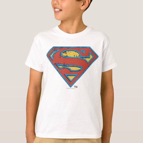 Superman S_Shield  Blue Outline Grunge Logo T_Shirt