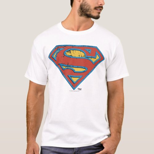 Superman S_Shield  Blue Outline Grunge Logo T_Shirt