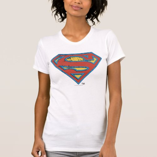 Superman S_Shield  Blue Outline Grunge Logo T_Shirt