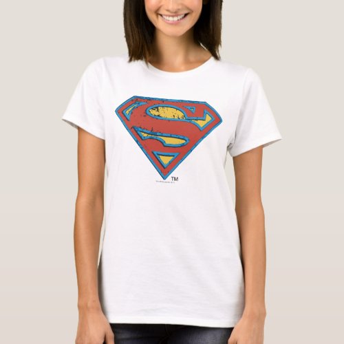 Superman S_Shield  Blue Outline Grunge Logo T_Shirt