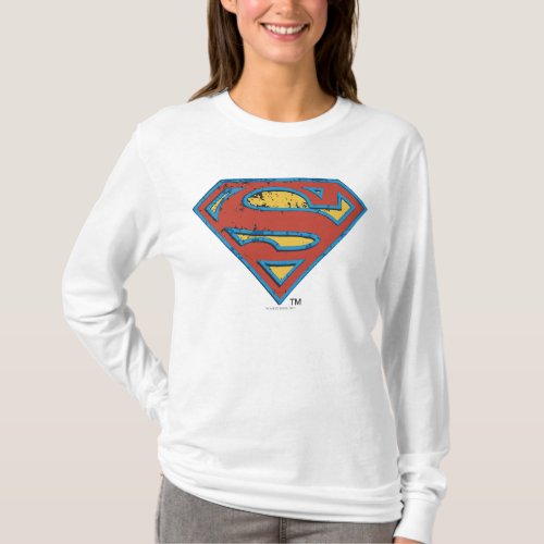 Superman S_Shield  Blue Outline Grunge Logo T_Shirt