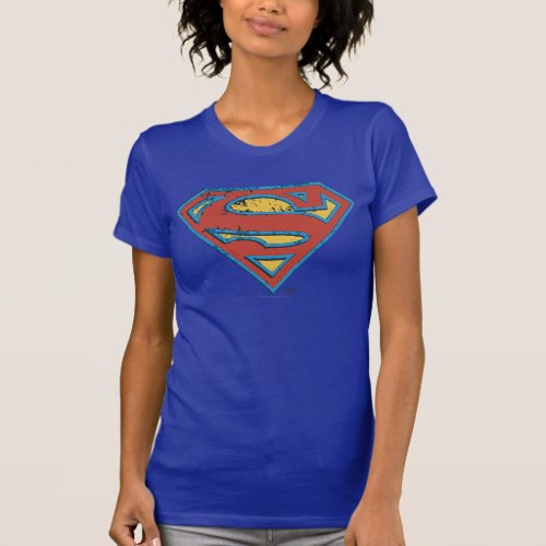 Superman S_Shield  Blue Outline Grunge Logo T_Shirt