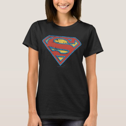 Superman S_Shield  Blue Outline Grunge Logo T_Shirt