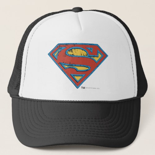 Superman S_Shield  Blue Outline Grunge Logo Trucker Hat