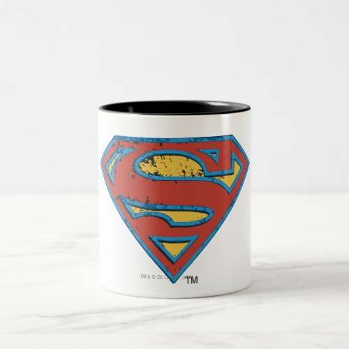 Superman S_Shield  Blue Outline Grunge Logo Two_Tone Coffee Mug