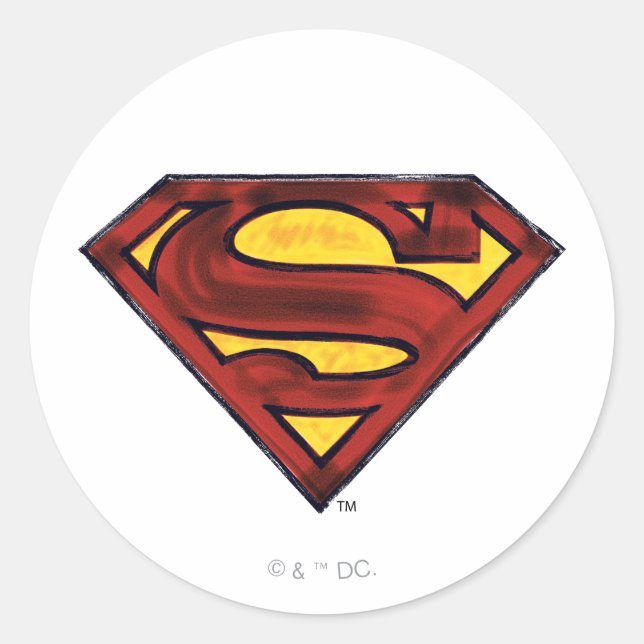 Superman S-Shield | Darkened Red Logo Classic Round Sticker (Front)