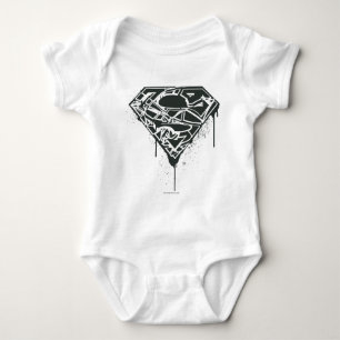 Superman S-Shield   Fragmented Splatter Logo Baby Bodysuit
