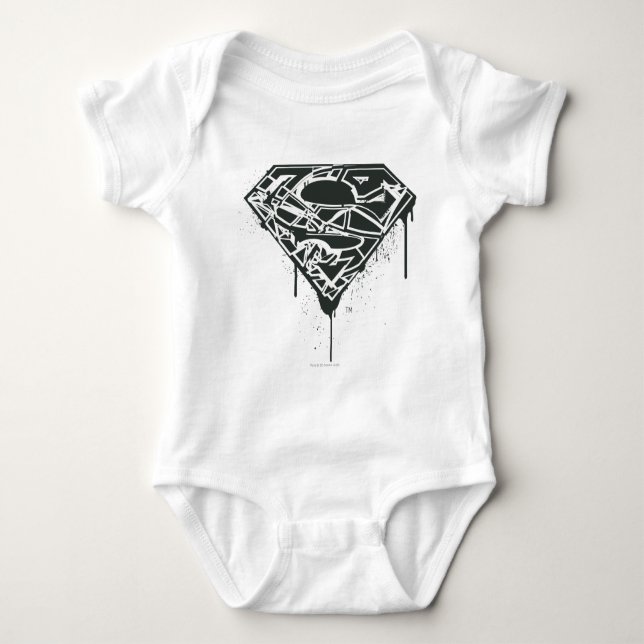 Superman S-Shield | Fragmented Splatter Logo Baby Bodysuit (Front)