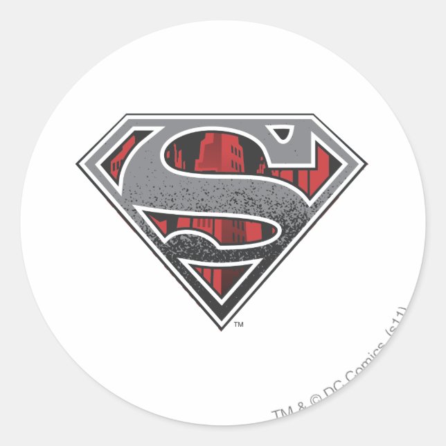 Superman S-Shield | Gray and Red City Logo Classic Round Sticker (Front)