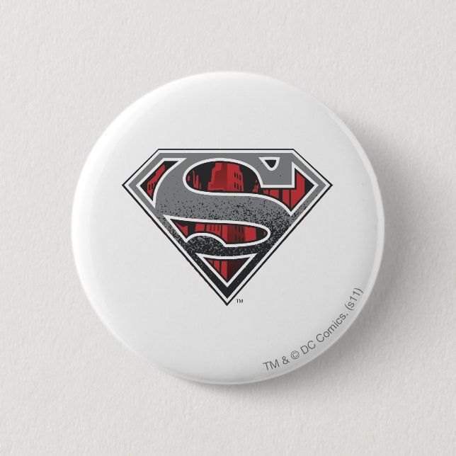 Superman S-Shield | Grey and Red City Logo Button (Front)