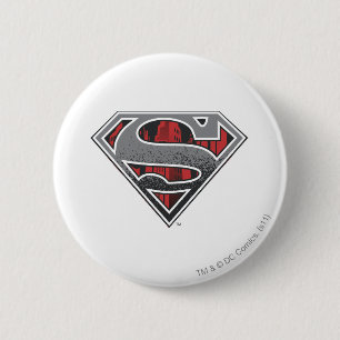 Superman S-Shield   Grey and Red City Logo Button