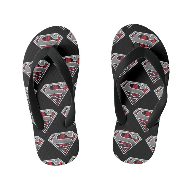 Superman S-Shield | Grey and Red City Logo Kid's Flip Flops (Footbed)