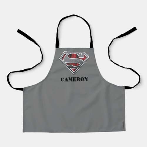 Superman S_Shield  Grey and Red City Logo  Name Apron