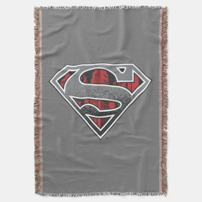 Superman S-Shield | Grey and Red City Logo Throw Blanket (Front Vertical)