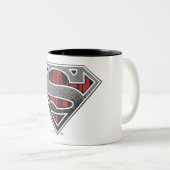 Superman S-Shield | Grey and Red City Logo Two-Tone Coffee Mug (Front Right)