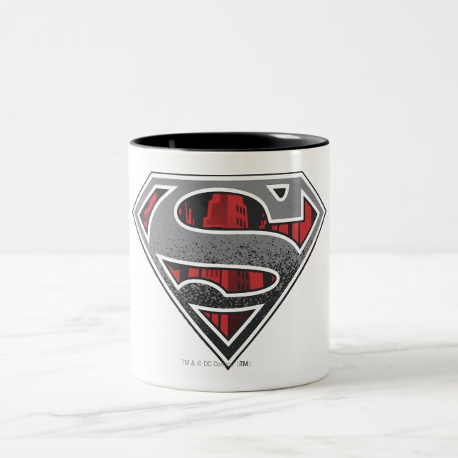 Superman S-Shield | Grey and Red City Logo Two-Tone Coffee Mug (Center)