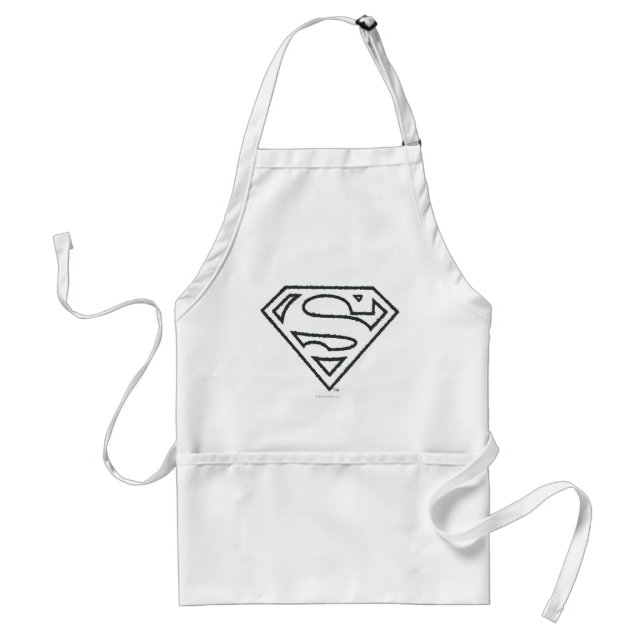 Superman S-Shield | Grunge Black Outline Logo Adult Apron (Front)