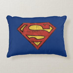 Superman S-Shield | Grunge Black Outline Logo Decorative Pillow