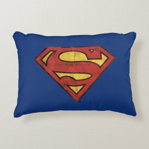Superman S_Shield  Grunge Black Outline Logo Decorative Pillow
