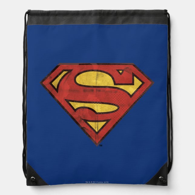 Superman S-Shield | Grunge Black Outline Logo Drawstring Bag (Front)