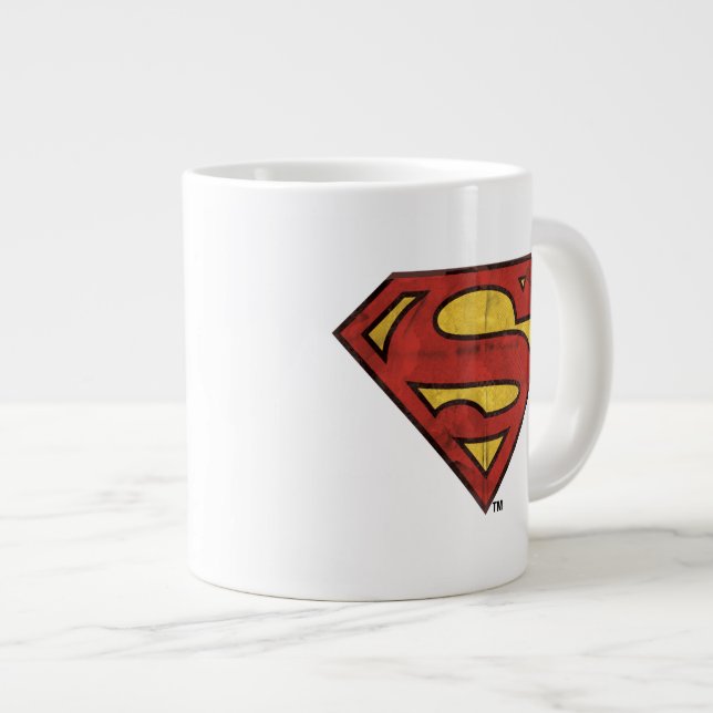 Superman S-Shield | Grunge Black Outline Logo Giant Coffee Mug (Front Right)