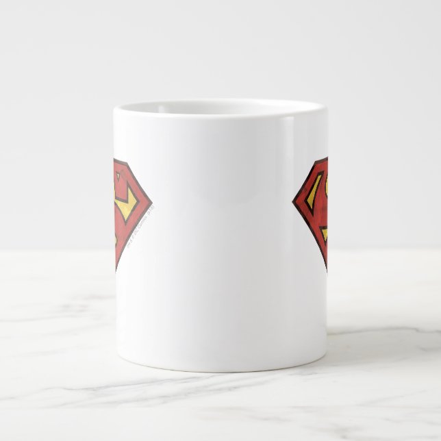 Superman S-Shield | Grunge Black Outline Logo Giant Coffee Mug (Front)
