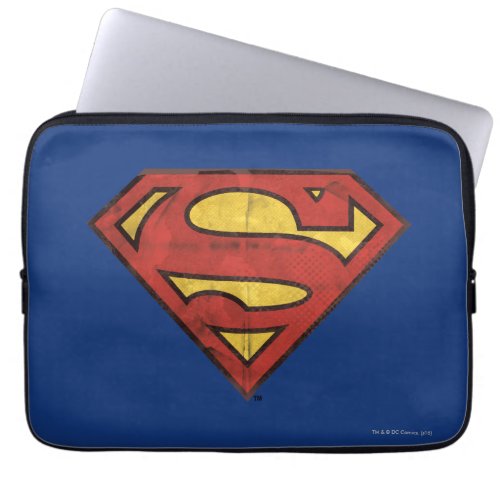 Superman S_Shield  Grunge Black Outline Logo Laptop Sleeve