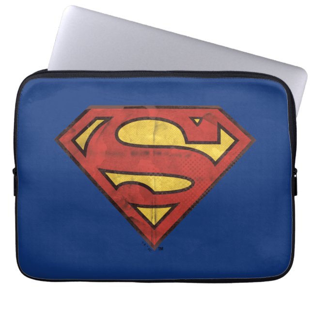 Superman S-Shield | Grunge Black Outline Logo Laptop Sleeve (Front)