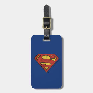 Superman S-Shield   Grunge Black Outline Logo Luggage Tag