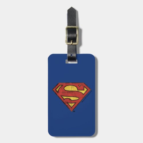 Superman S_Shield  Grunge Black Outline Logo Luggage Tag